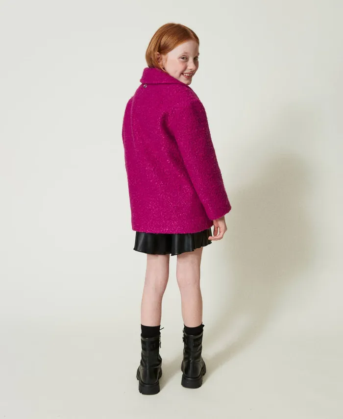 Twinset DoubleBreasted Curly Wool Cloth Coat Magenta Purple Girl Jackets And Outerwear Twinset DoubleBreasted Curly Wool Cloth Coat Magenta Purple Girl Jackets And Outerwear