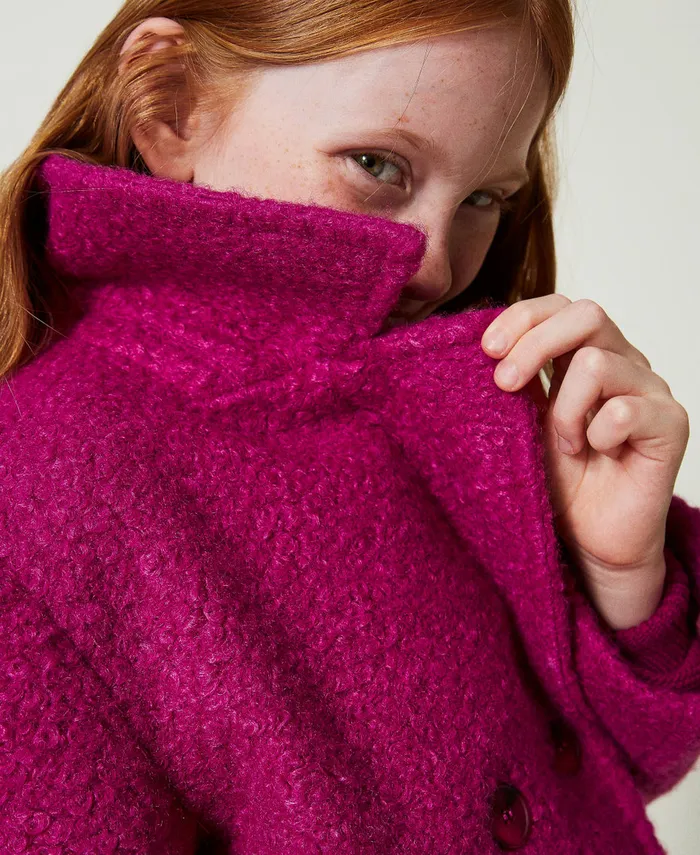 Twinset DoubleBreasted Curly Wool Cloth Coat Magenta Purple Girl Jackets And Outerwear Twinset DoubleBreasted Curly Wool Cloth Coat Magenta Purple Girl Jackets And Outerwear