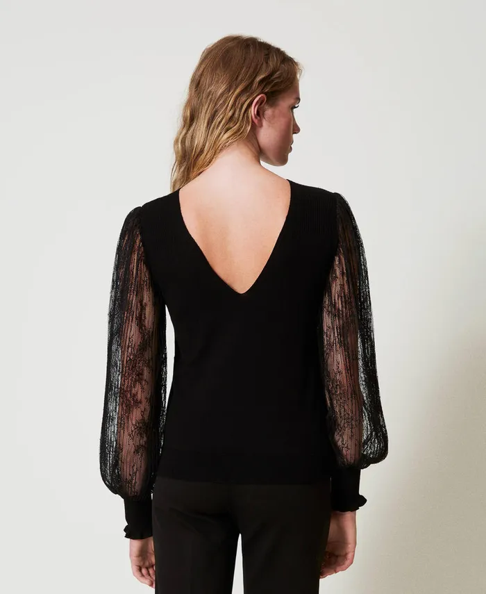 Twinset DualUse Jumper With Lace Sleeves Black Women Jumpers And Cardigans Twinset DualUse Jumper With Lace Sleeves Black Women Jumpers And Cardigans