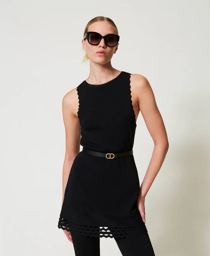 Twinset DualUse Knit Top With Openwork Detail Black Women TShirts And Tops