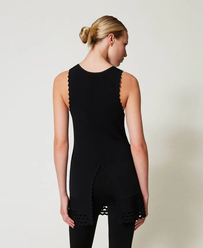 Twinset DualUse Knit Top With Openwork Detail Black Women TShirts And Tops Twinset DualUse Knit Top With Openwork Detail Black Women TShirts And Tops