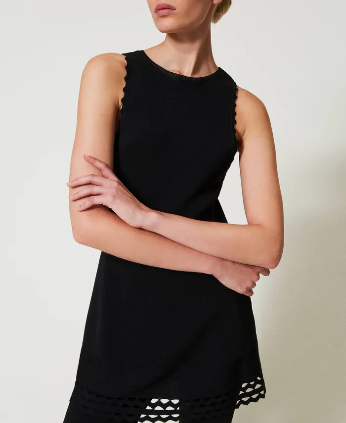 Twinset DualUse Knit Top With Openwork Detail Black Women TShirts And Tops Twinset DualUse Knit Top With Openwork Detail Black Women TShirts And Tops