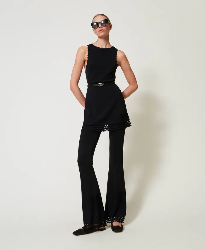 Twinset DualUse Knit Top With Openwork Detail Black Women TShirts And Tops Twinset DualUse Knit Top With Openwork Detail Black Women TShirts And Tops