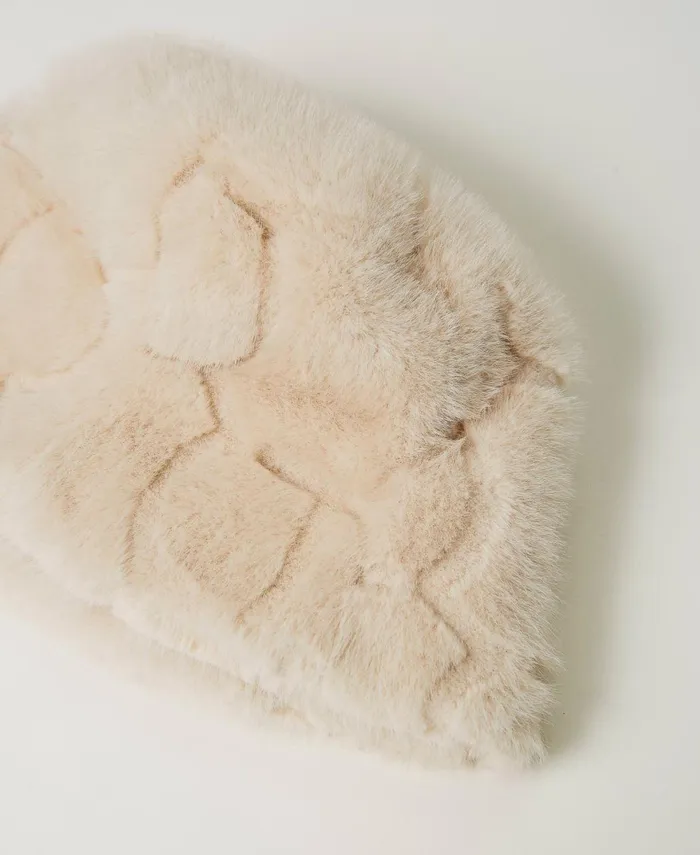 Twinset Faux Fur Bucket Hat With Logo White Cream Women Hats Twinset Faux Fur Bucket Hat With Logo White Cream Women Hats