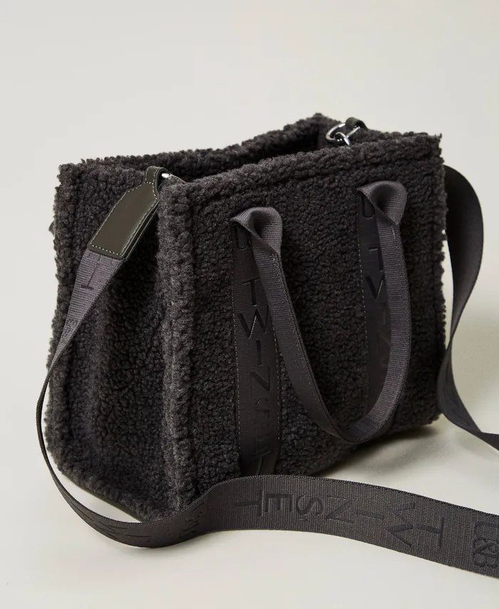 Twinset Faux Fur Shopper Bag Blackened Pearl Grey Women Shopping Bags Twinset Faux Fur Shopper Bag Blackened Pearl Grey Women Shopping Bags