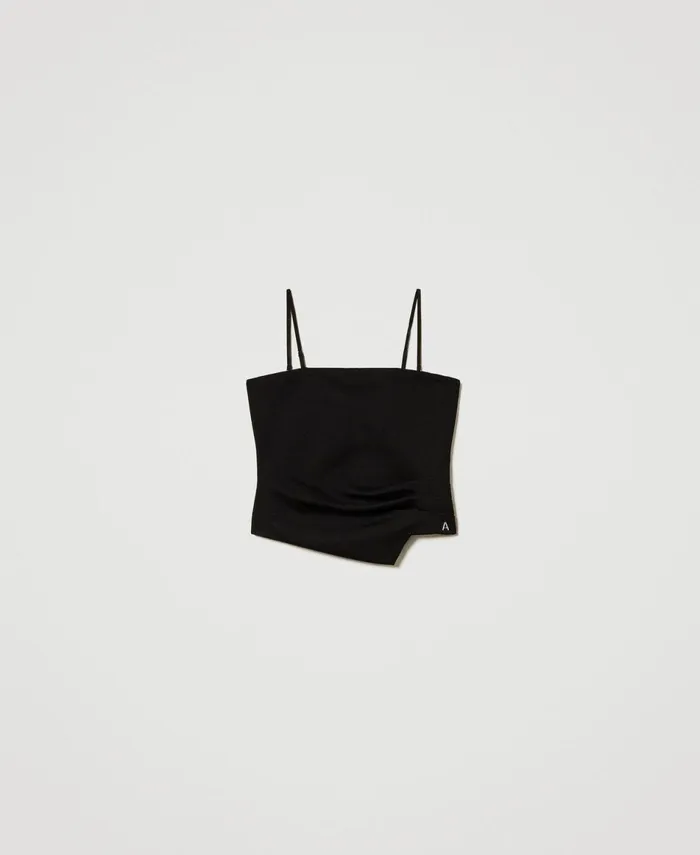 Twinset Fitted Top With Draping Black Women TShirts And Tops Twinset Fitted Top With Draping Black Women TShirts And Tops