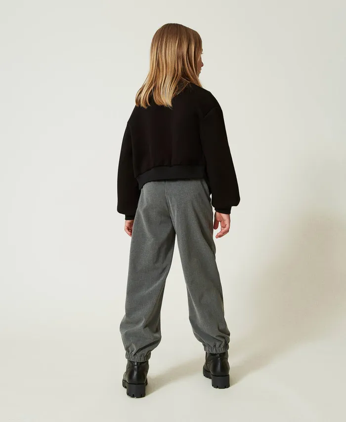 Twinset Flannel Joggers With Belt Mid Melange Grey Girl Trousers And Jeans Twinset Flannel Joggers With Belt Mid Melange Grey Girl Trousers And Jeans