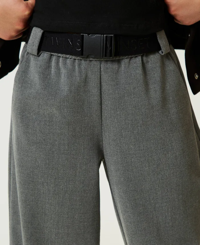 Twinset Flannel Joggers With Belt Mid Melange Grey Girl Trousers And Jeans Twinset Flannel Joggers With Belt Mid Melange Grey Girl Trousers And Jeans