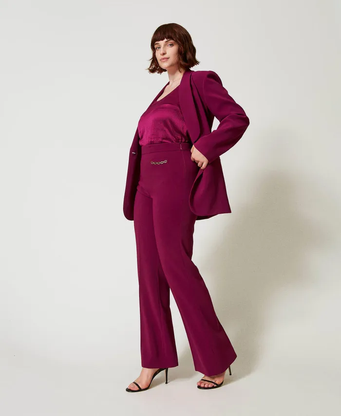 Twinset Flared Trousers With Oval T Chain red Plum Purple Women Suits And Sets