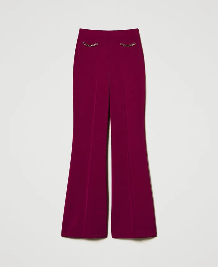 Twinset Flared Trousers With Oval T Chain red Plum Purple Women Suits And Sets Twinset Flared Trousers With Oval T Chain red Plum Purple Women Suits And Sets