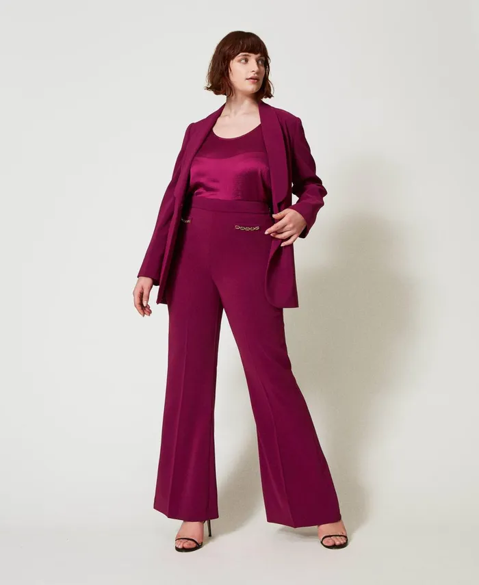 Twinset Flared Trousers With Oval T Chain red Plum Purple Women Suits And Sets Twinset Flared Trousers With Oval T Chain red Plum Purple Women Suits And Sets