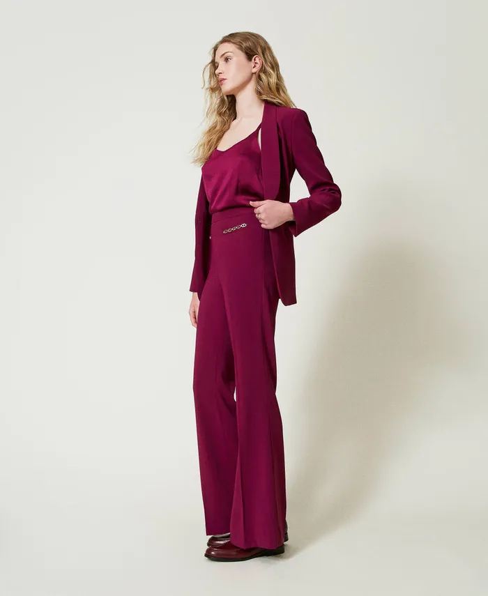 Twinset Flared Trousers With Oval T Chain red Plum Purple Women Suits And Sets Twinset Flared Trousers With Oval T Chain red Plum Purple Women Suits And Sets