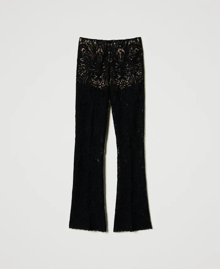 Twinset Floral Crochet Trousers Black Women Trousers Twinset Floral Crochet Trousers Black Women Trousers