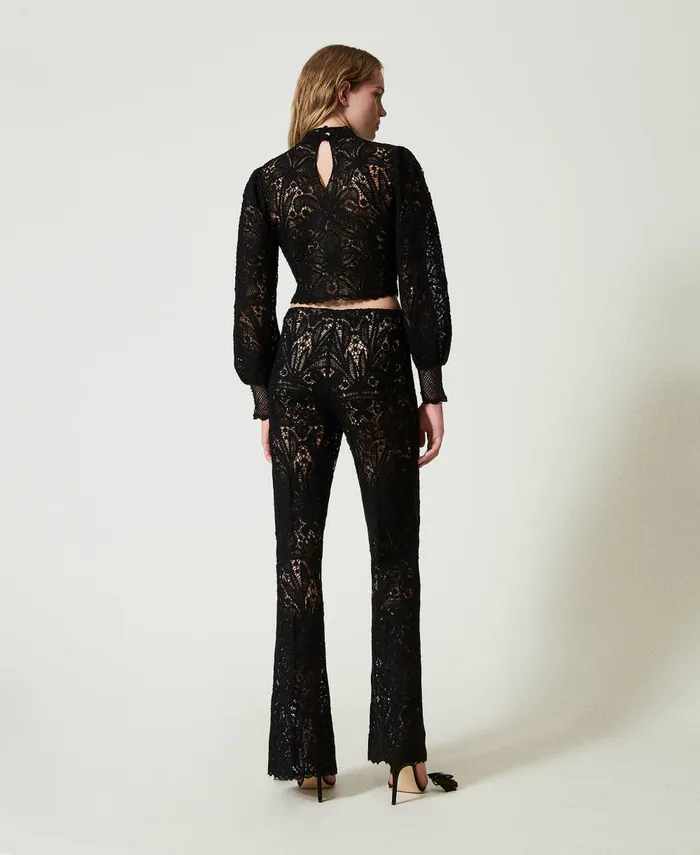 Twinset Floral Crochet Trousers Black Women Trousers Twinset Floral Crochet Trousers Black Women Trousers