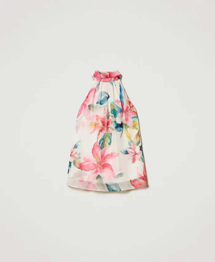 Twinset Georgette Top With Floral Print Mother Of Pearlmulticolour Floral Print Women TShirts And Tops Twinset Georgette Top With Floral Print Mother Of Pearlmulticolour Floral Print Women TShirts And Tops