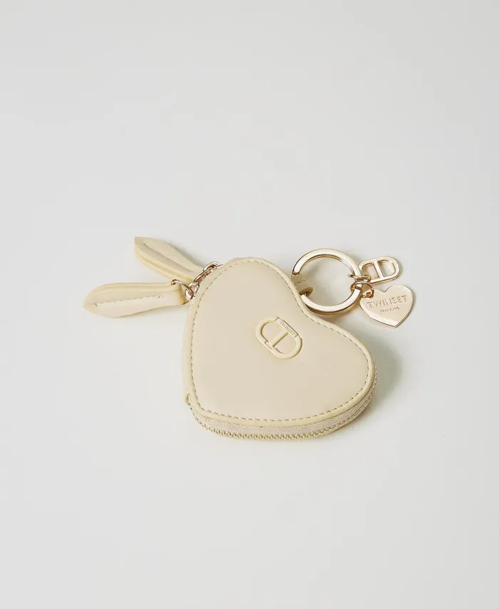 Twinset HeartShaped Coin Purse With Logo Vanilla Women Wallets And Keyrings