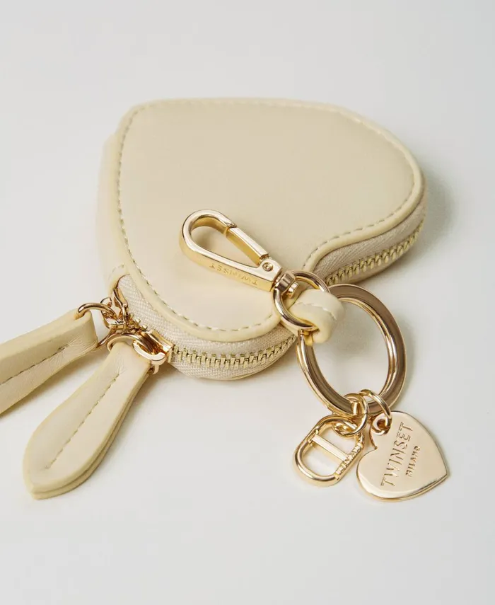 Twinset HeartShaped Coin Purse With Logo Vanilla Women Wallets And Keyrings Twinset HeartShaped Coin Purse With Logo Vanilla Women Wallets And Keyrings