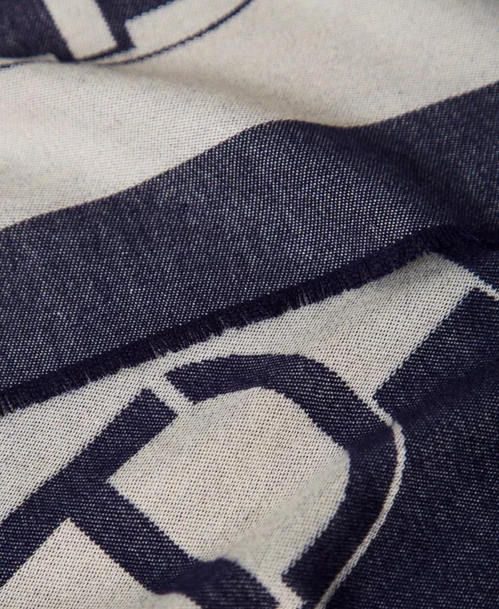 Twinset Jacquard Kefiah With Logo Twotone White Cream Classic Blue Women Scarves Twinset Jacquard Kefiah With Logo Twotone White Cream Classic Blue Women Scarves