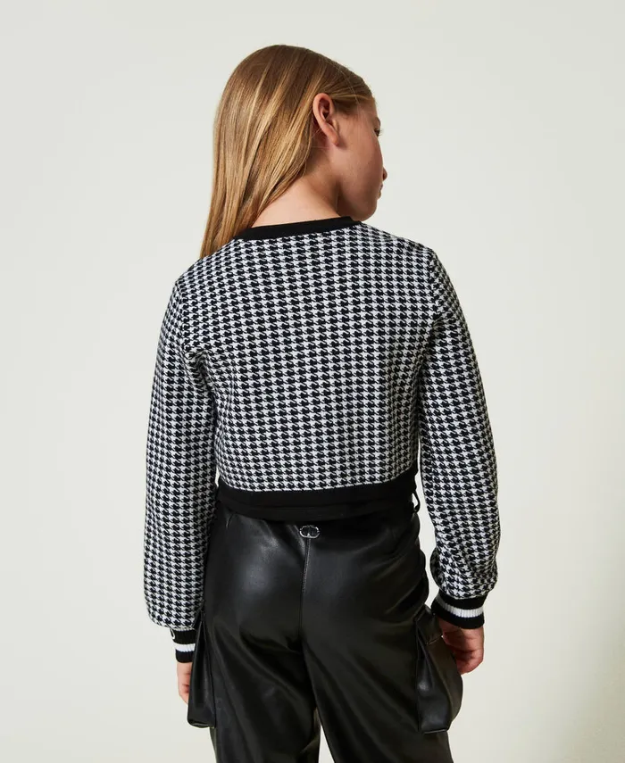 Twinset Jacquard Knit Jacket With Houndstooth Pattern Bicolour Off White Black Girl Jackets And Outerwear Twinset Jacquard Knit Jacket With Houndstooth Pattern Bicolour Off White Black Girl Jackets And Outerwear