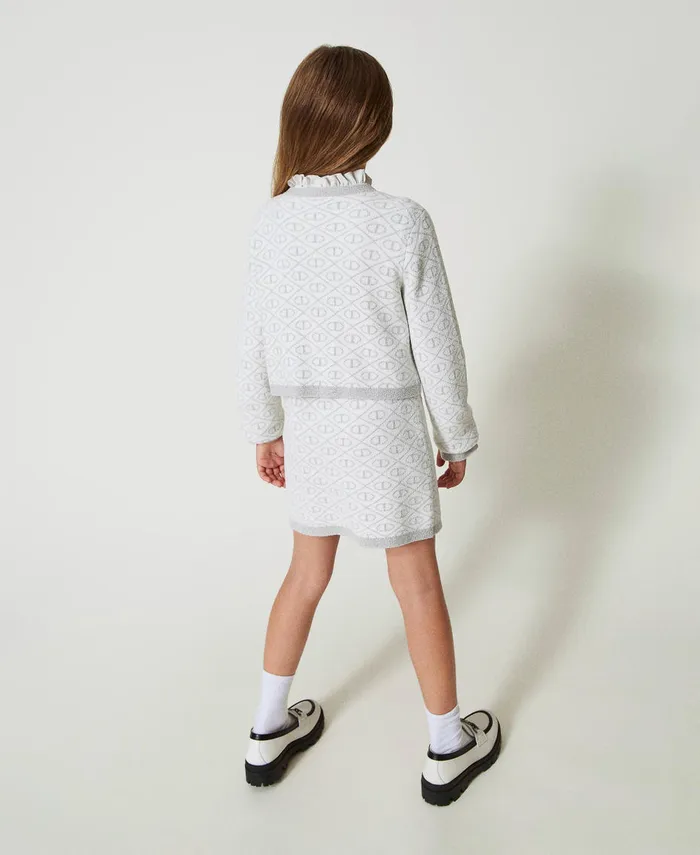Twinset Jacquard Knit Jacket With Oval T Twotone Off White Metallic Silver Girl Jackets And Outerwear Twinset Jacquard Knit Jacket With Oval T Twotone Off White Metallic Silver Girl Jackets And Outerwear