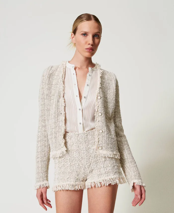 Twinset Jacquard Knit Shorts With Lurex Snow Gold Lurex Jacquard Women Suits And Sets