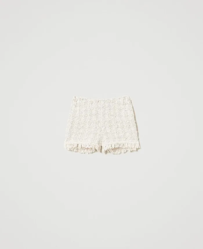 Twinset Jacquard Knit Shorts With Lurex Snow Gold Lurex Jacquard Women Suits And Sets Twinset Jacquard Knit Shorts With Lurex Snow Gold Lurex Jacquard Women Suits And Sets