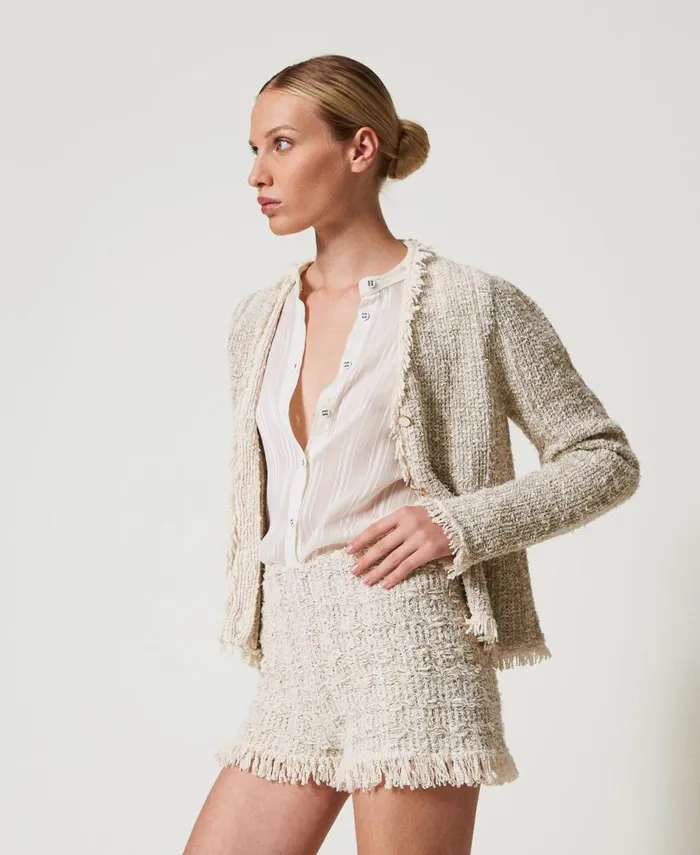 Twinset Jacquard Knit Shorts With Lurex Snow Gold Lurex Jacquard Women Suits And Sets Twinset Jacquard Knit Shorts With Lurex Snow Gold Lurex Jacquard Women Suits And Sets