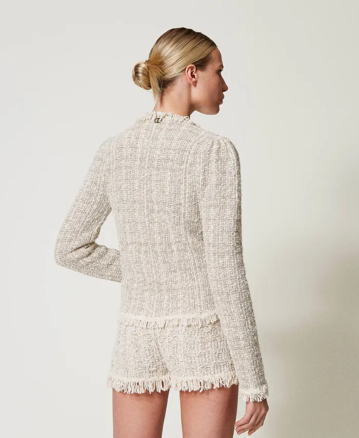 Twinset Jacquard Knit Shorts With Lurex Snow Gold Lurex Jacquard Women Suits And Sets Twinset Jacquard Knit Shorts With Lurex Snow Gold Lurex Jacquard Women Suits And Sets