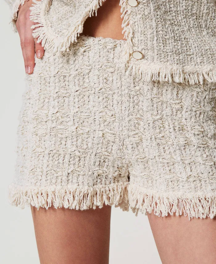 Twinset Jacquard Knit Shorts With Lurex Snow Gold Lurex Jacquard Women Suits And Sets Twinset Jacquard Knit Shorts With Lurex Snow Gold Lurex Jacquard Women Suits And Sets