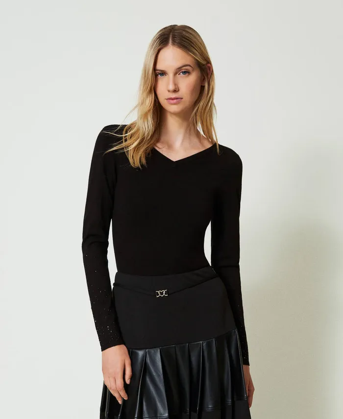Twinset Jumper With Fadeout Rhinestones Black Women Jumpers And Cardigans
