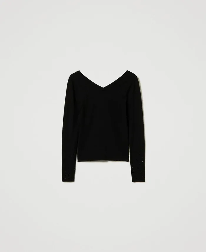 Twinset Jumper With Fadeout Rhinestones Black Women Jumpers And Cardigans Twinset Jumper With Fadeout Rhinestones Black Women Jumpers And Cardigans