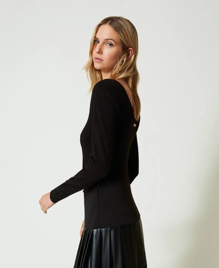 Twinset Jumper With Fadeout Rhinestones Black Women Jumpers And Cardigans Twinset Jumper With Fadeout Rhinestones Black Women Jumpers And Cardigans