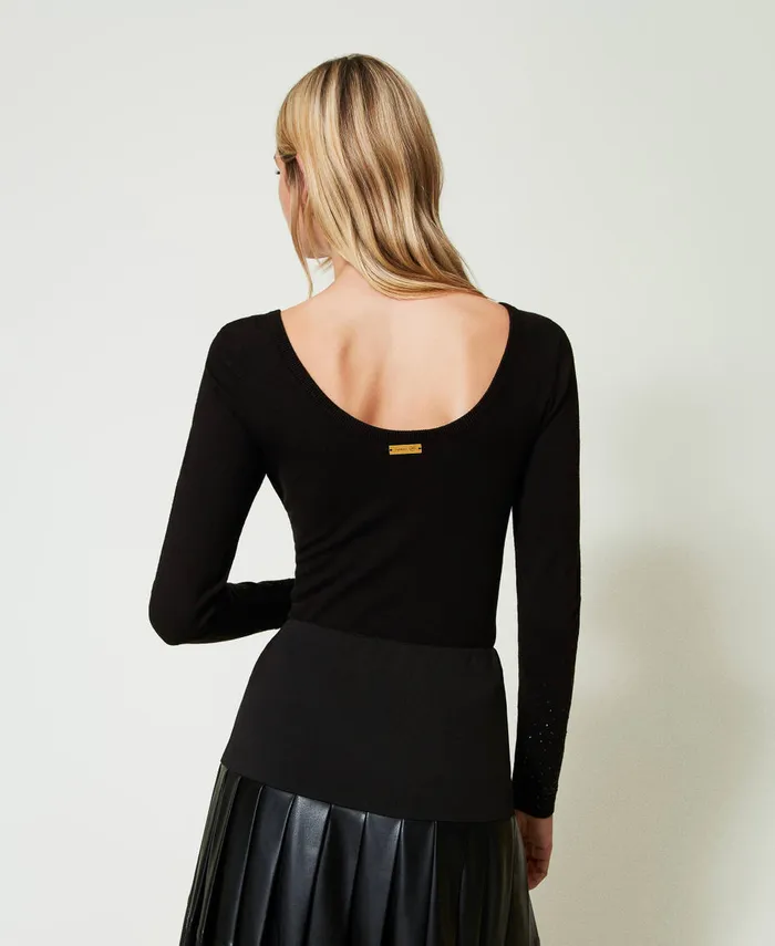 Twinset Jumper With Fadeout Rhinestones Black Women Jumpers And Cardigans Twinset Jumper With Fadeout Rhinestones Black Women Jumpers And Cardigans