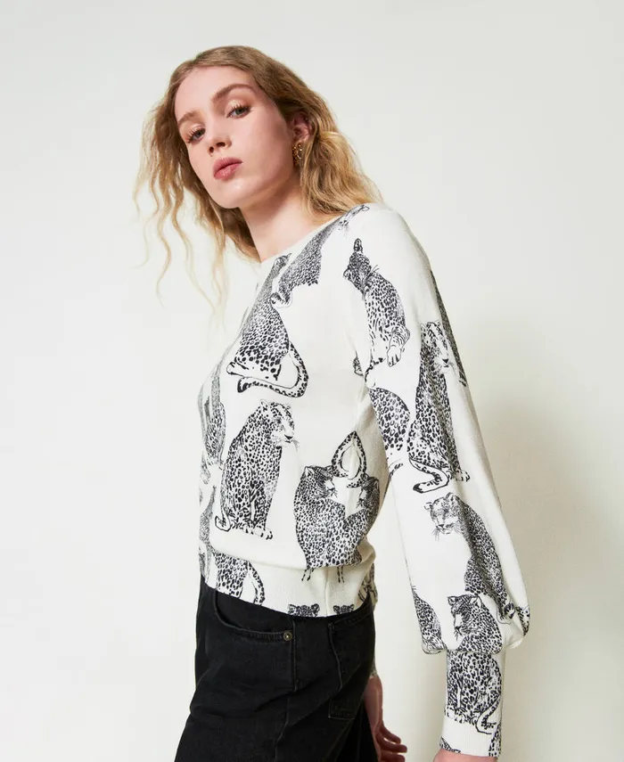 Twinset Jumper With Jaguar Print Black Snow White Jaguar Print Women Jumpers And Cardigans