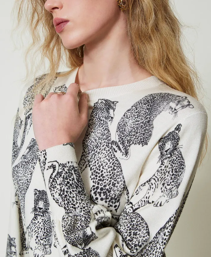 Twinset Jumper With Jaguar Print Black Snow White Jaguar Print Women Jumpers And Cardigans Twinset Jumper With Jaguar Print Black Snow White Jaguar Print Women Jumpers And Cardigans