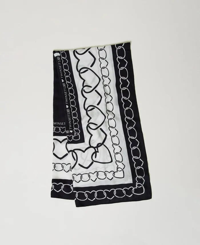 Twinset Kefiah With Heart Pattern Print Twotone Motherofpearl Black Women Scarves