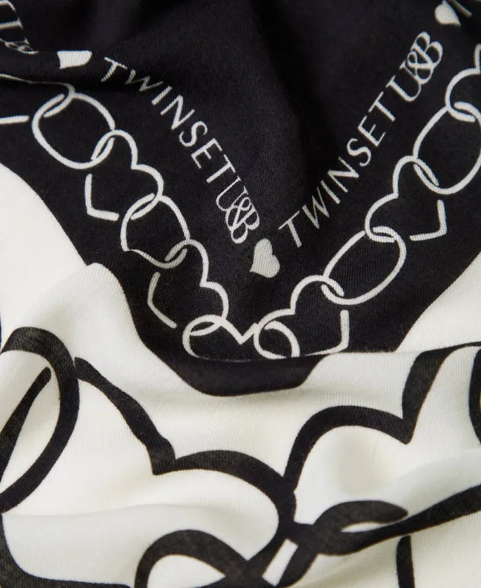 Twinset Kefiah With Heart Pattern Print Twotone Motherofpearl Black Women Scarves Twinset Kefiah With Heart Pattern Print Twotone Motherofpearl Black Women Scarves