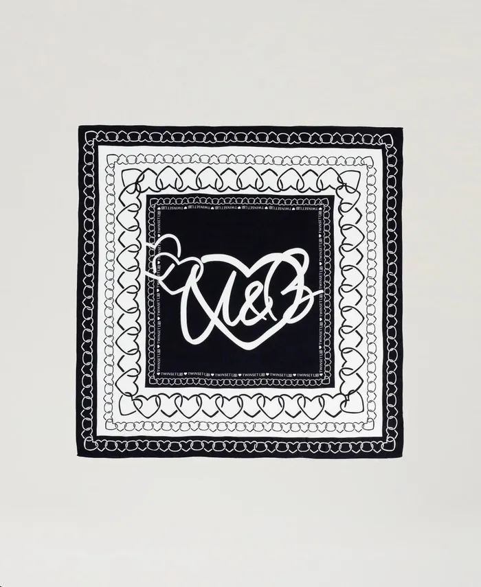 Twinset Kefiah With Heart Pattern Print Twotone Motherofpearl Black Women Scarves Twinset Kefiah With Heart Pattern Print Twotone Motherofpearl Black Women Scarves