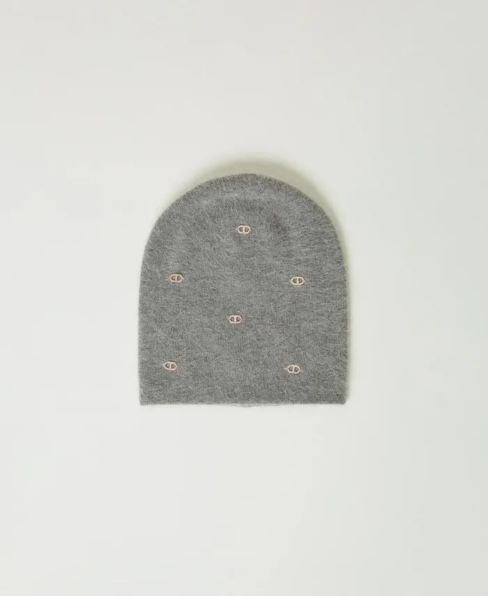 Twinset Knit Beanie Hat With Oval T Warm Melange Gray Women Hats