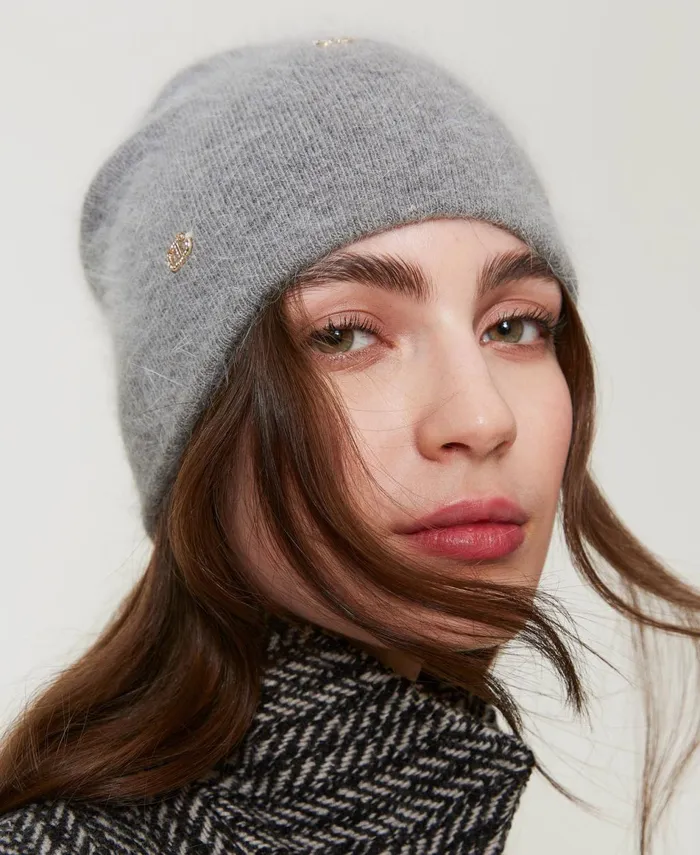 Twinset Knit Beanie Hat With Oval T Warm Melange Gray Women Hats Twinset Knit Beanie Hat With Oval T Warm Melange Gray Women Hats