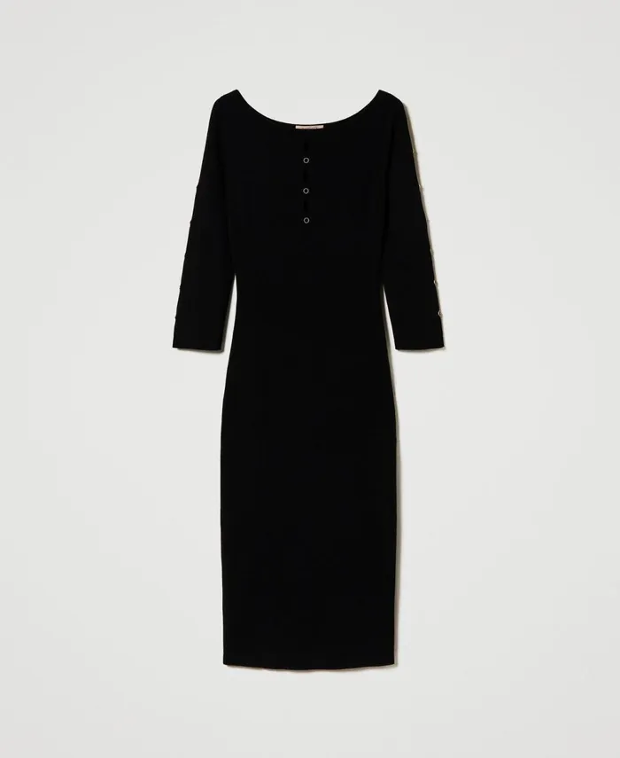 Twinset Knit Midi Dress With CutOuts And Studs Black Women Dresses Twinset Knit Midi Dress With CutOuts And Studs Black Women Dresses