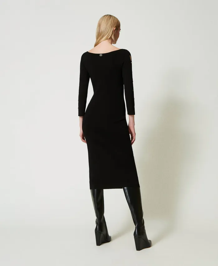 Twinset Knit Midi Dress With CutOuts And Studs Black Women Dresses Twinset Knit Midi Dress With CutOuts And Studs Black Women Dresses