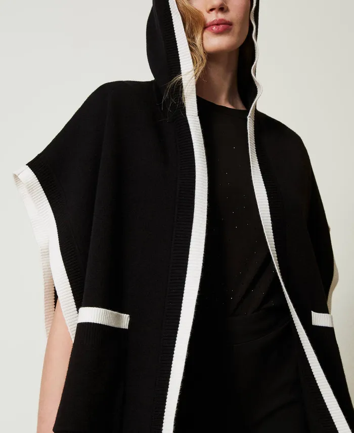 Twinset Knit Poncho With Pockets Black Women Jackets And Outerwear
