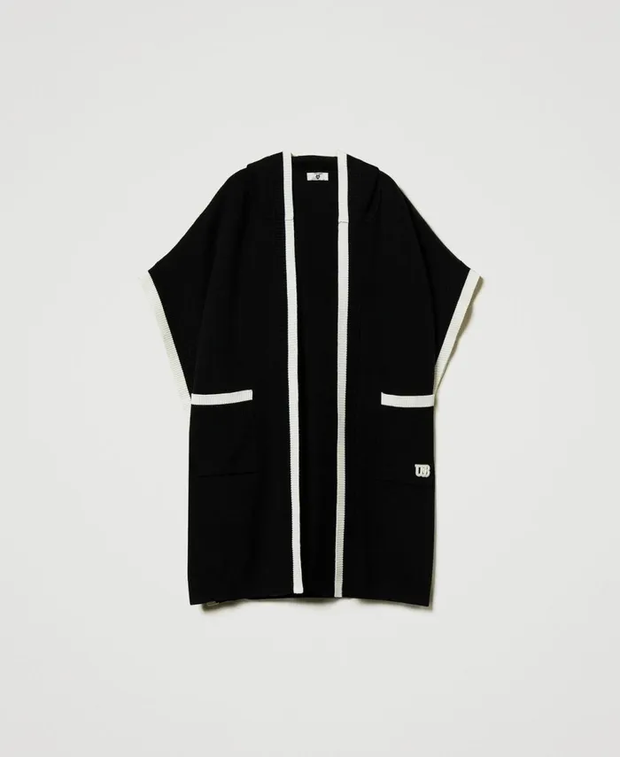 Twinset Knit Poncho With Pockets Black Women Jackets And Outerwear Twinset Knit Poncho With Pockets Black Women Jackets And Outerwear