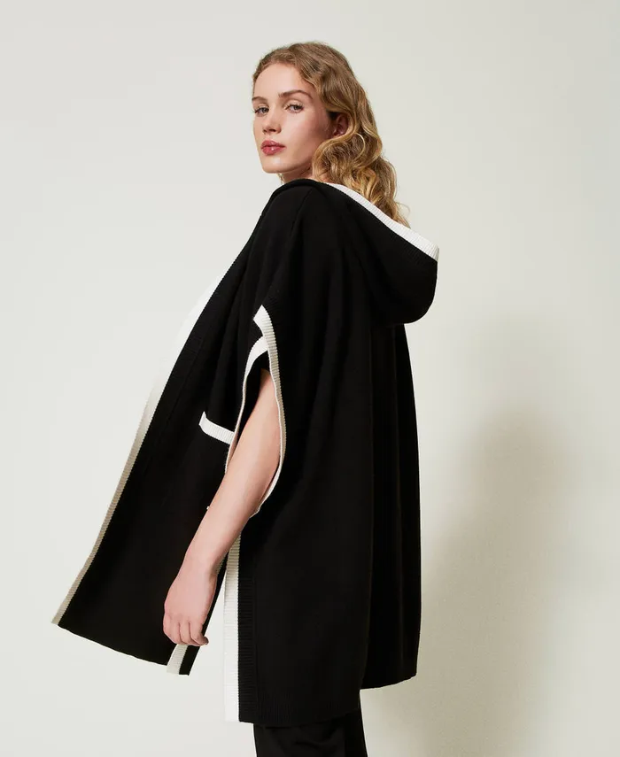 Twinset Knit Poncho With Pockets Black Women Jackets And Outerwear Twinset Knit Poncho With Pockets Black Women Jackets And Outerwear