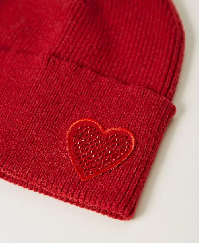Twinset Knitted Beanie With Heart Patch Venetian Red Women Hats Twinset Knitted Beanie With Heart Patch Venetian Red Women Hats