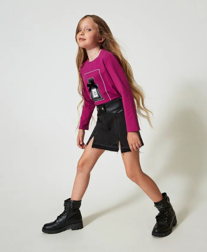 Twinset Leather Baby Combat Boots With Strap Black Girl