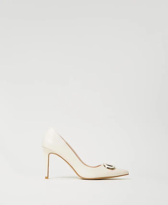 Twinset Leather Court Shoes With Oval T White Snow Women Court Shoes And Sandals