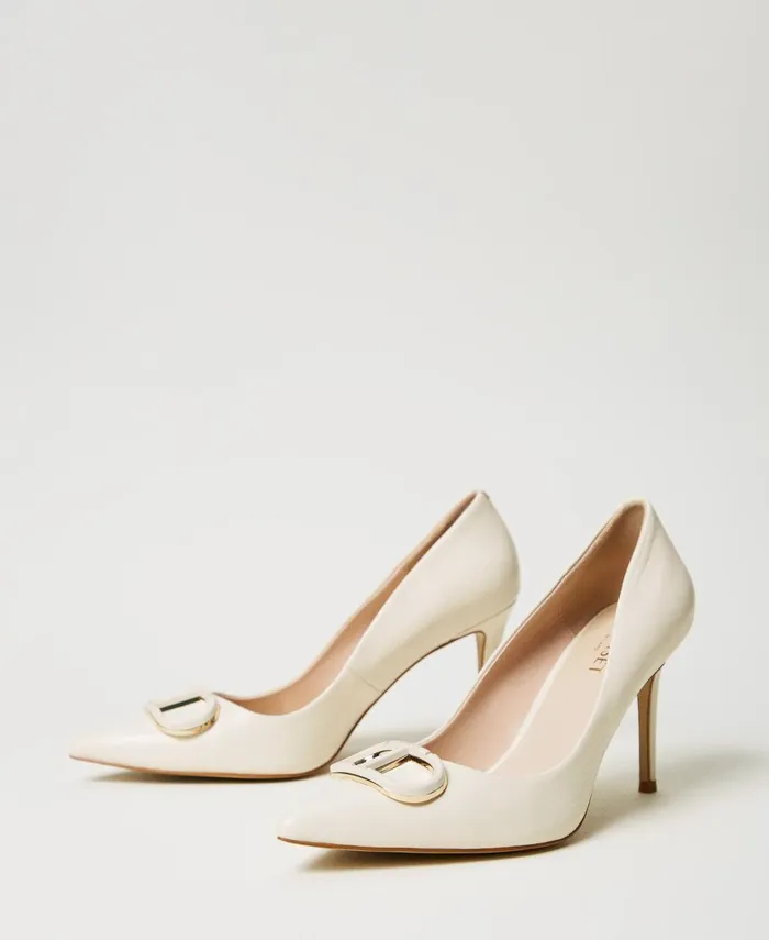 Twinset Leather Court Shoes With Oval T White Snow Women Court Shoes And Sandals Twinset Leather Court Shoes With Oval T White Snow Women Court Shoes And Sandals