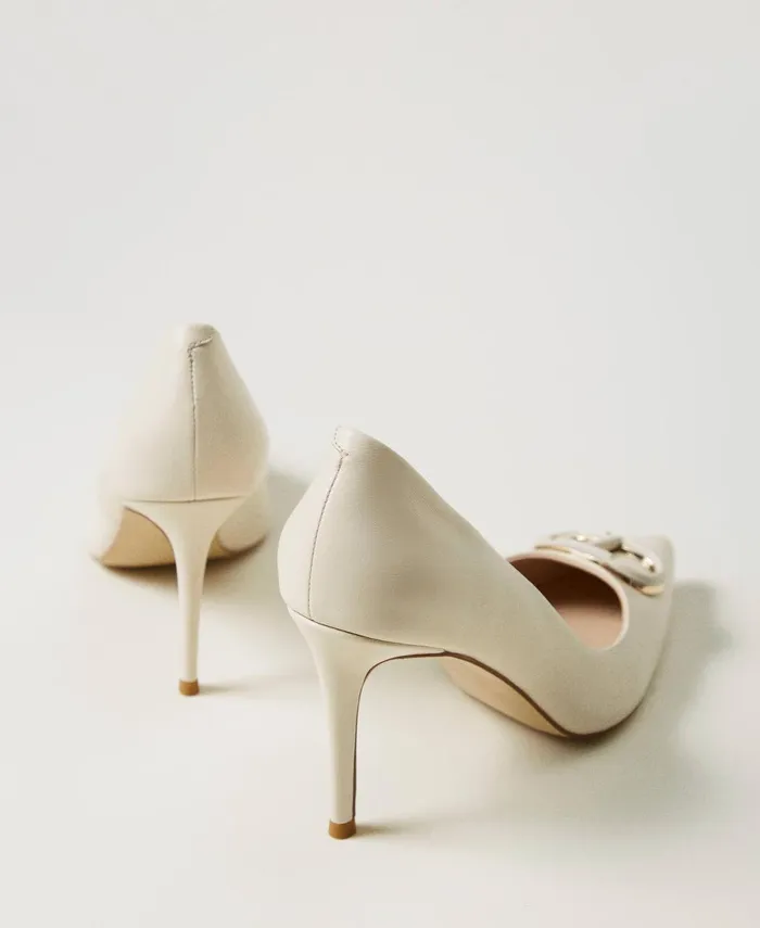 Twinset Leather Court Shoes With Oval T White Snow Women Court Shoes And Sandals Twinset Leather Court Shoes With Oval T White Snow Women Court Shoes And Sandals